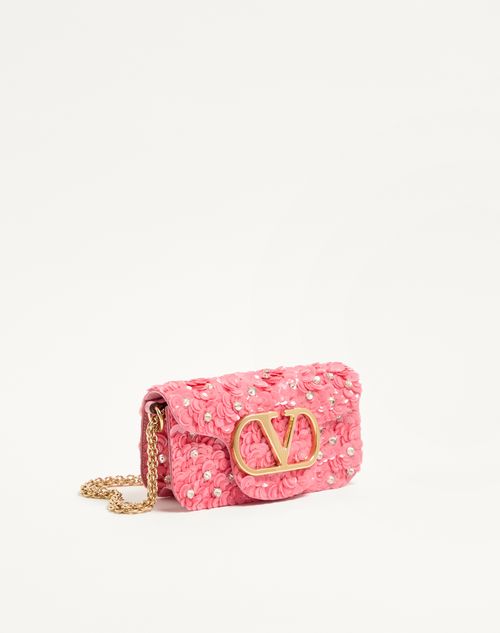 Valentino Garavani - Valentino Garavani Locò Small Embroidered Shoulder Bag - Pink - Woman - Shoulder Bags